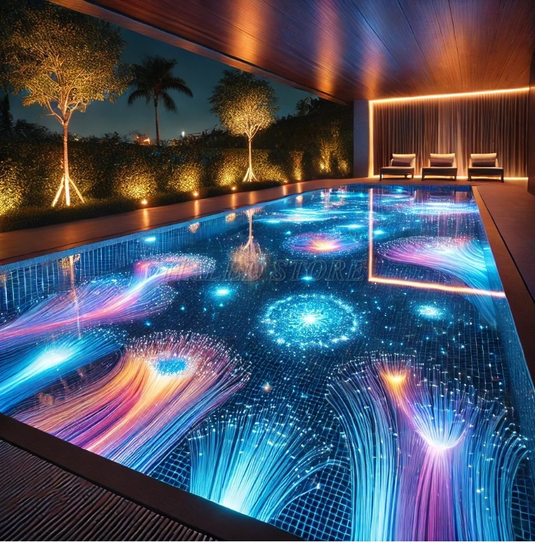 Đèn sợi quang hồ bơi trang trí đáy hồ