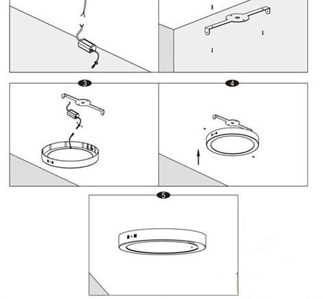 Hình minh họa cách lắp đặt bóng đèn LED ốp trần.