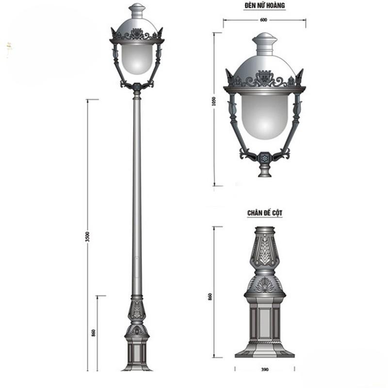 Hình ảnh minh họa cấu tạo cột đèn sân vườn. 