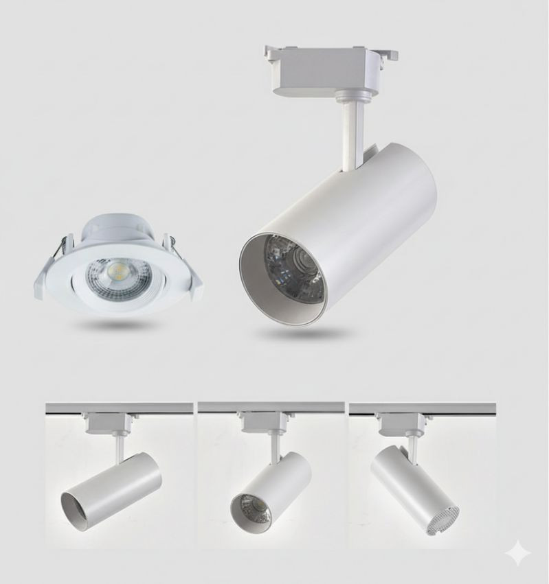 Đèn rọi ray 20w và đèn spotlight âm trần có nhiều điểm khác biệt về cấu tạo cũng như mục đích sử dụng. 