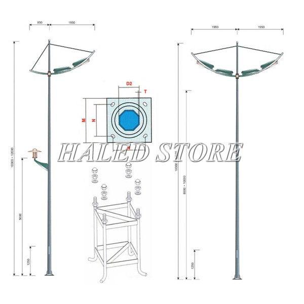 Cột đèn bóng chuyền cần cánh buồm
